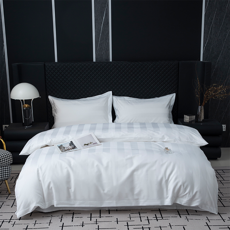 سرویس خواب هتلی پنج ستاره 7 سانتی متری ساتین استریپ ساده سفید 750TC 100% پنبه ای