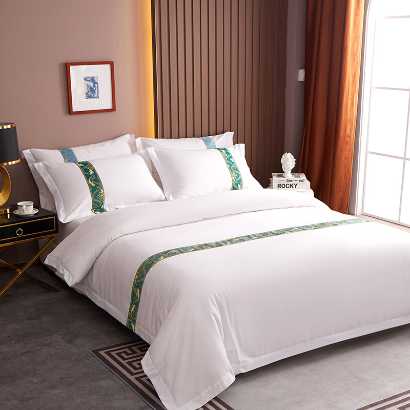 سرویس خواب هتلی 60S پنبه ای سفارشی تزئینات نوار ژاکارد سرویس خواب هتلی 60S پنبه ای سفارشی تزئینات نوار ژاکارد